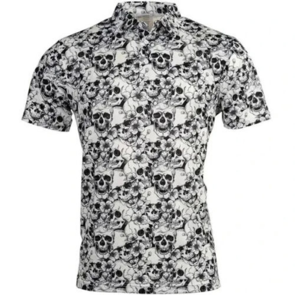 CHASE 54 MENS COOL TECH POLO PERFORMANCE SKULL STYLE BLACK&WHITE SIZE MEDIUM NWT